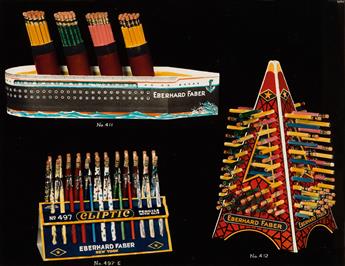(EBERHARD FABER PENCIL CO.) A fantastically hand-colored salesmans album containing 86 photographs displaying pencils, pens, chalk, er